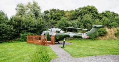 You can book a helicopter Airbnb to sleep right by UK lake and wake park